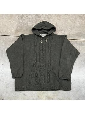 vintage aran sweater market pure new merino wool olive green hooded knit sweater